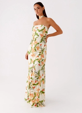 Smart Waistband Fit Damali Satin Maxi Dress - Floral Print