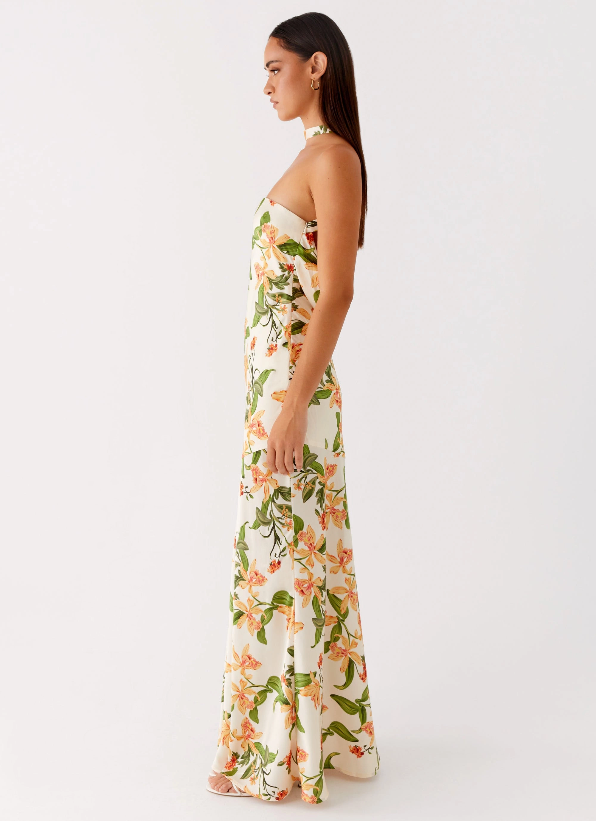 Damali Satin Maxi Dress - Floral Print Elegant Appearance