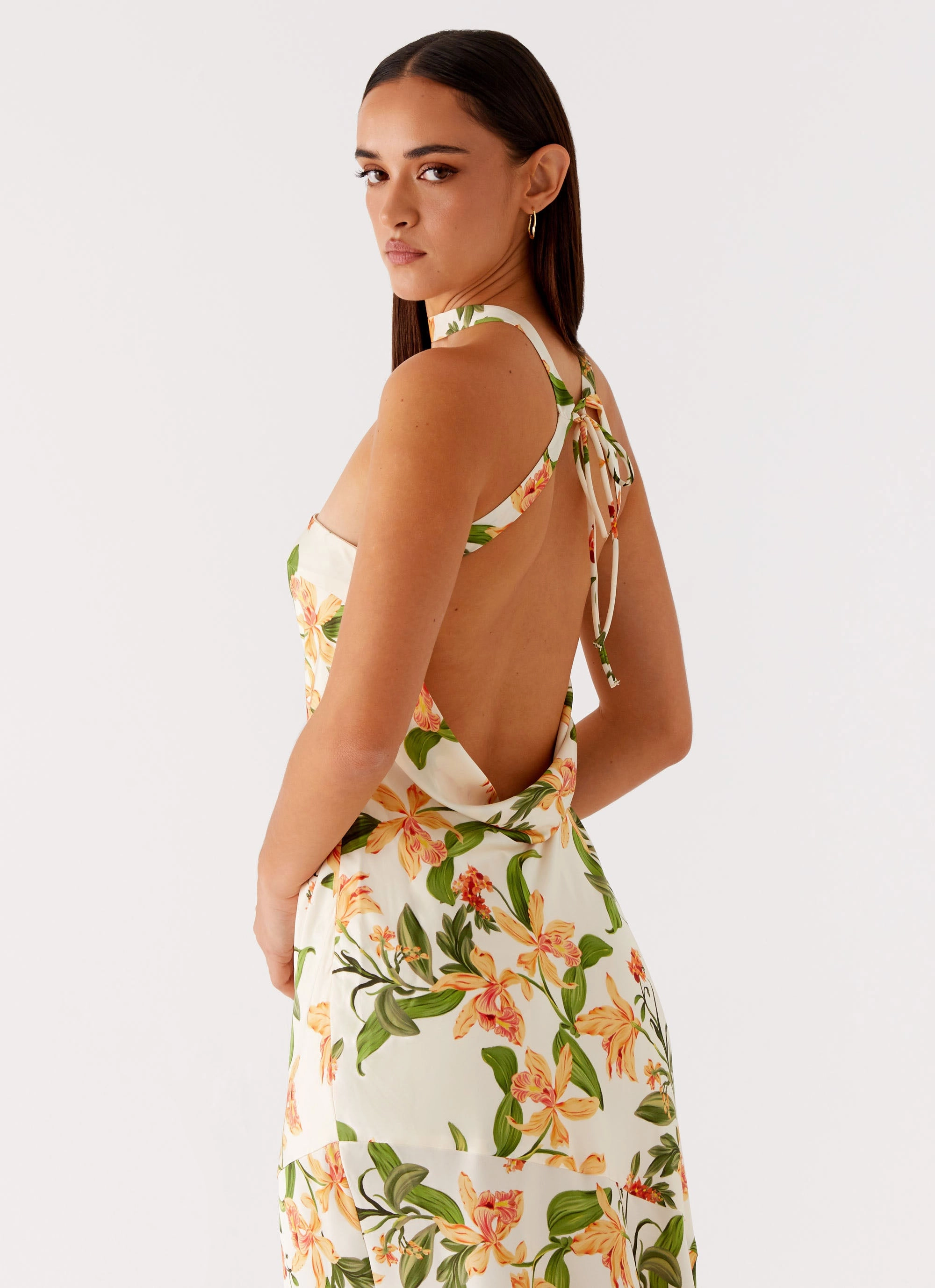 Style Base Light Aesthetic Damali Satin Maxi Dress - Floral Print