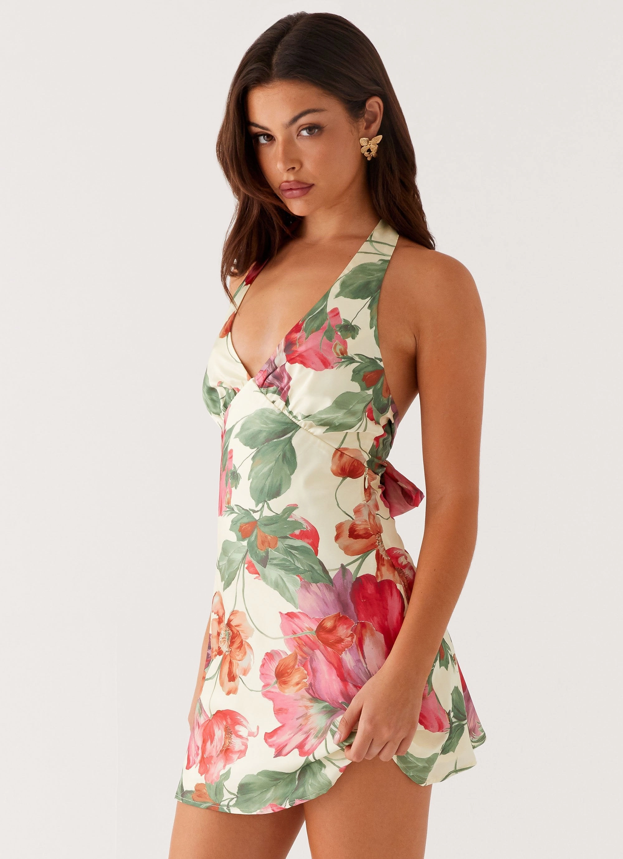 Heavy Hearted Mini Dress - Yellow Floral Light Fabrication