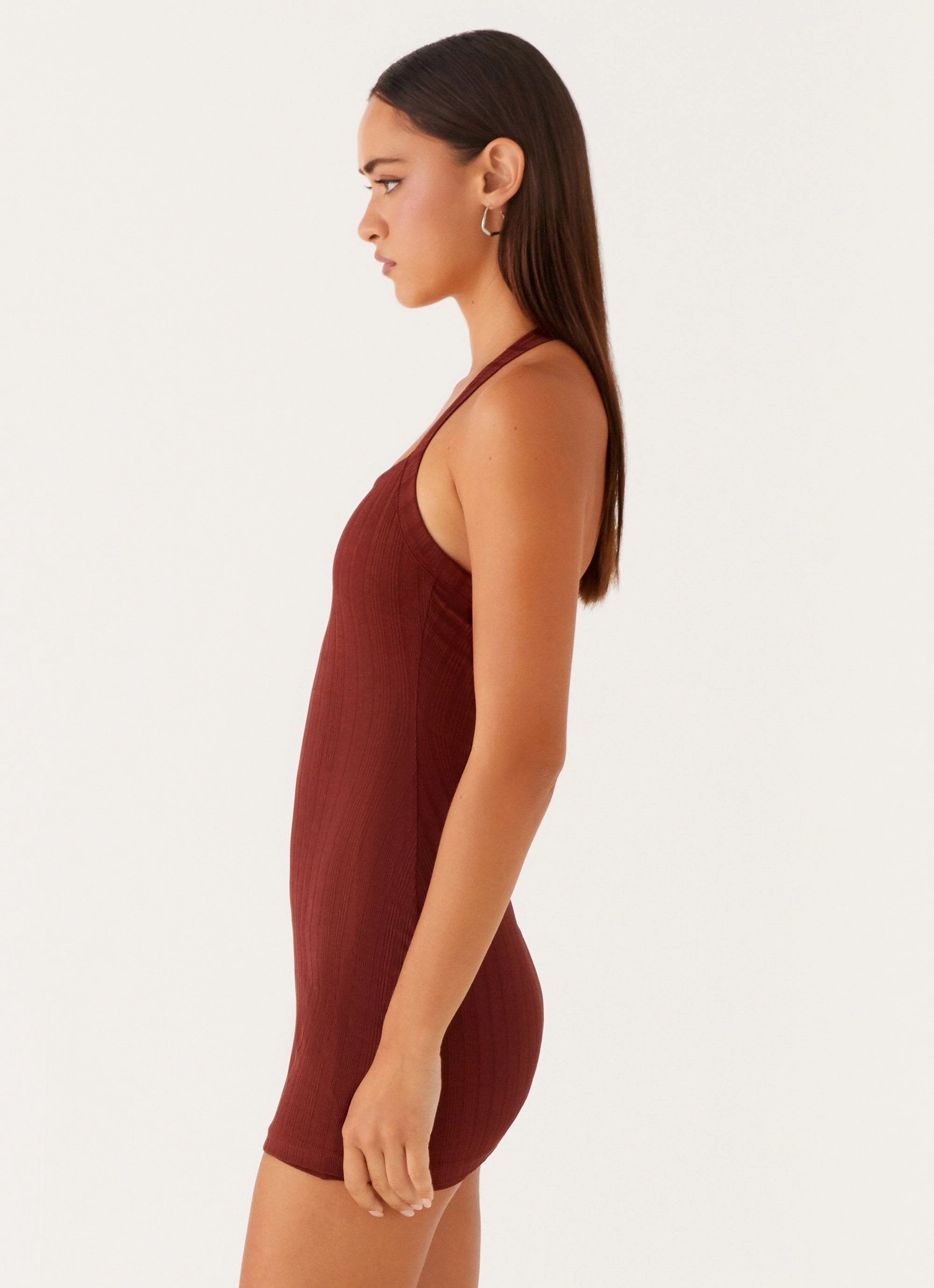 Magda Ribbed Mini Dress - Brown Functional-Design