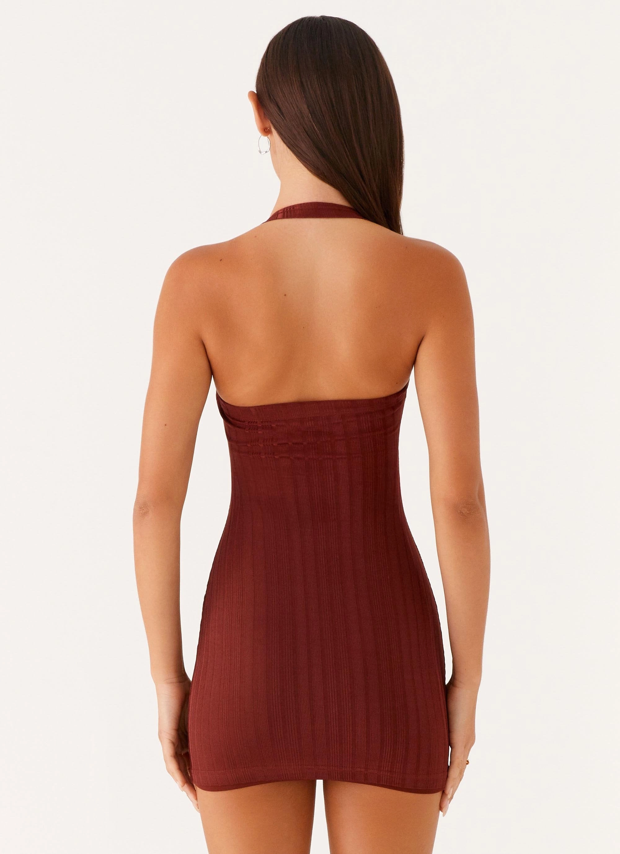 Magda Ribbed Mini Dress - Brown Elegant Touch