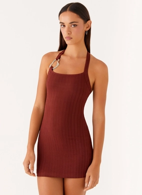 Magda Ribbed Mini Dress - Brown Sharp Fit breathable fabric dress