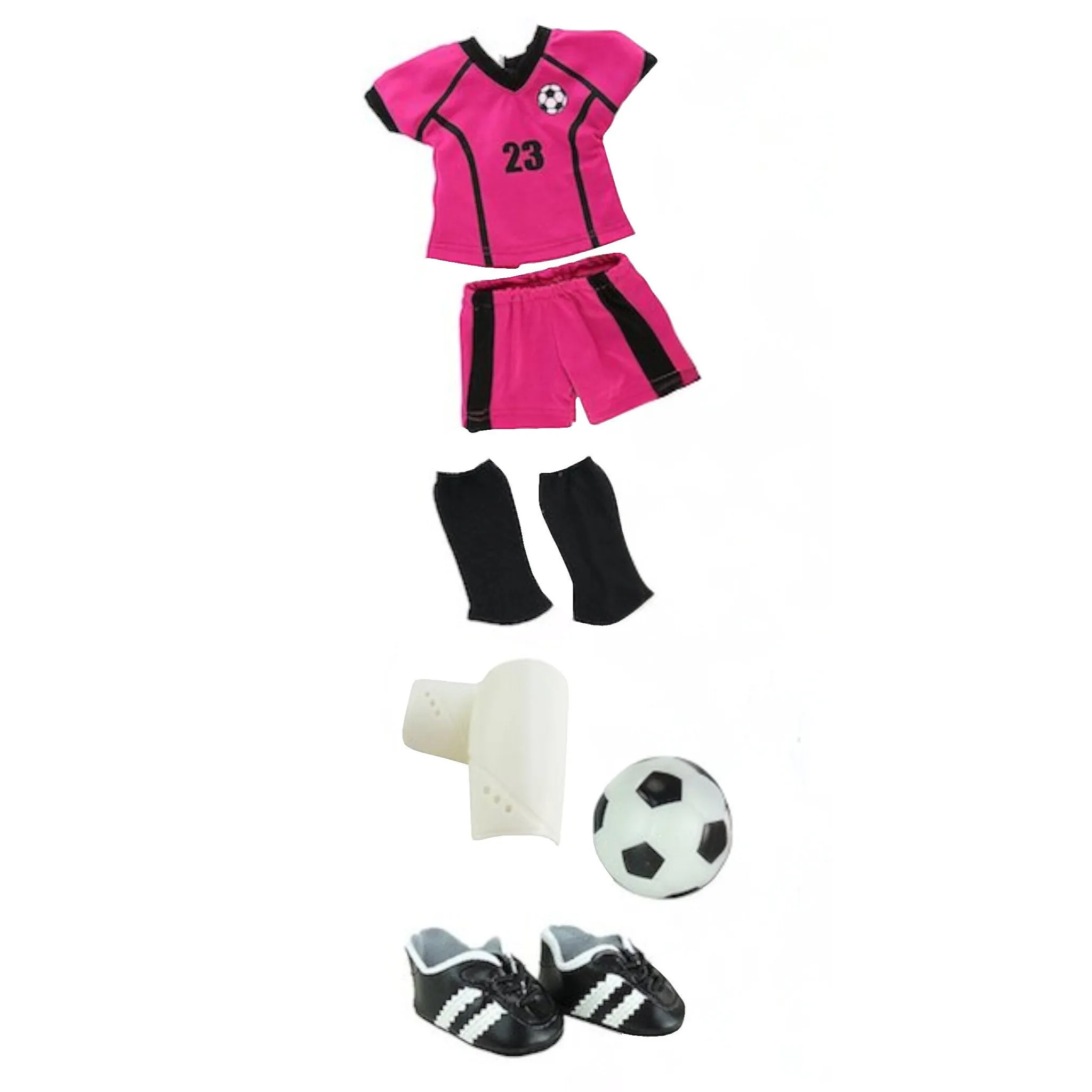 Magenta and Black Soccer Outfit with Accessories for 18-inch dolls
