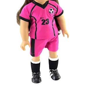 Magenta and Black Soccer Outfit with Accessories for 18-inch dolls
