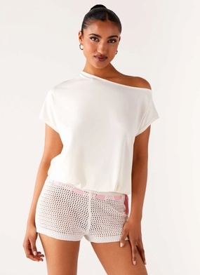 NonRestrictiveCut Organic Cotton Mahana Crochet Mini Shorts - Ivory Pink
