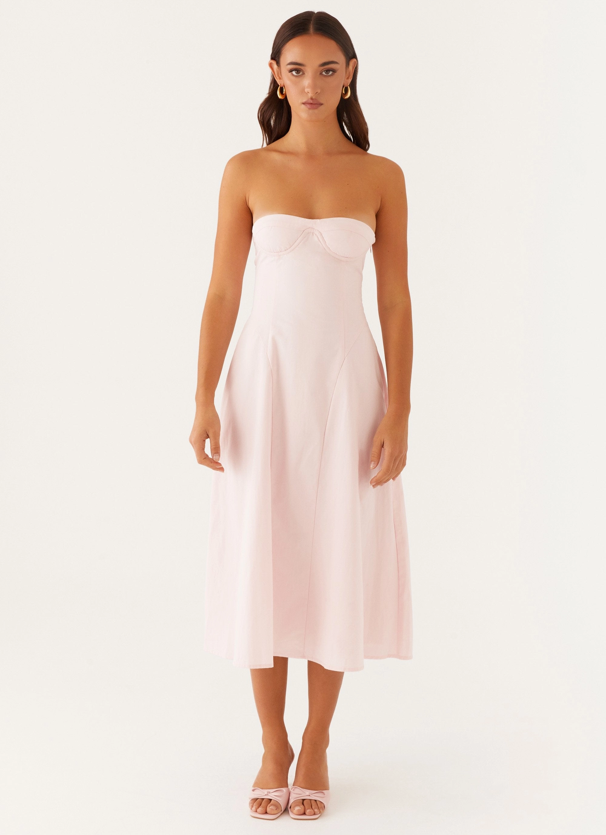 Maika Strapless Midi Dress - Pink Bold Cut Fall Go