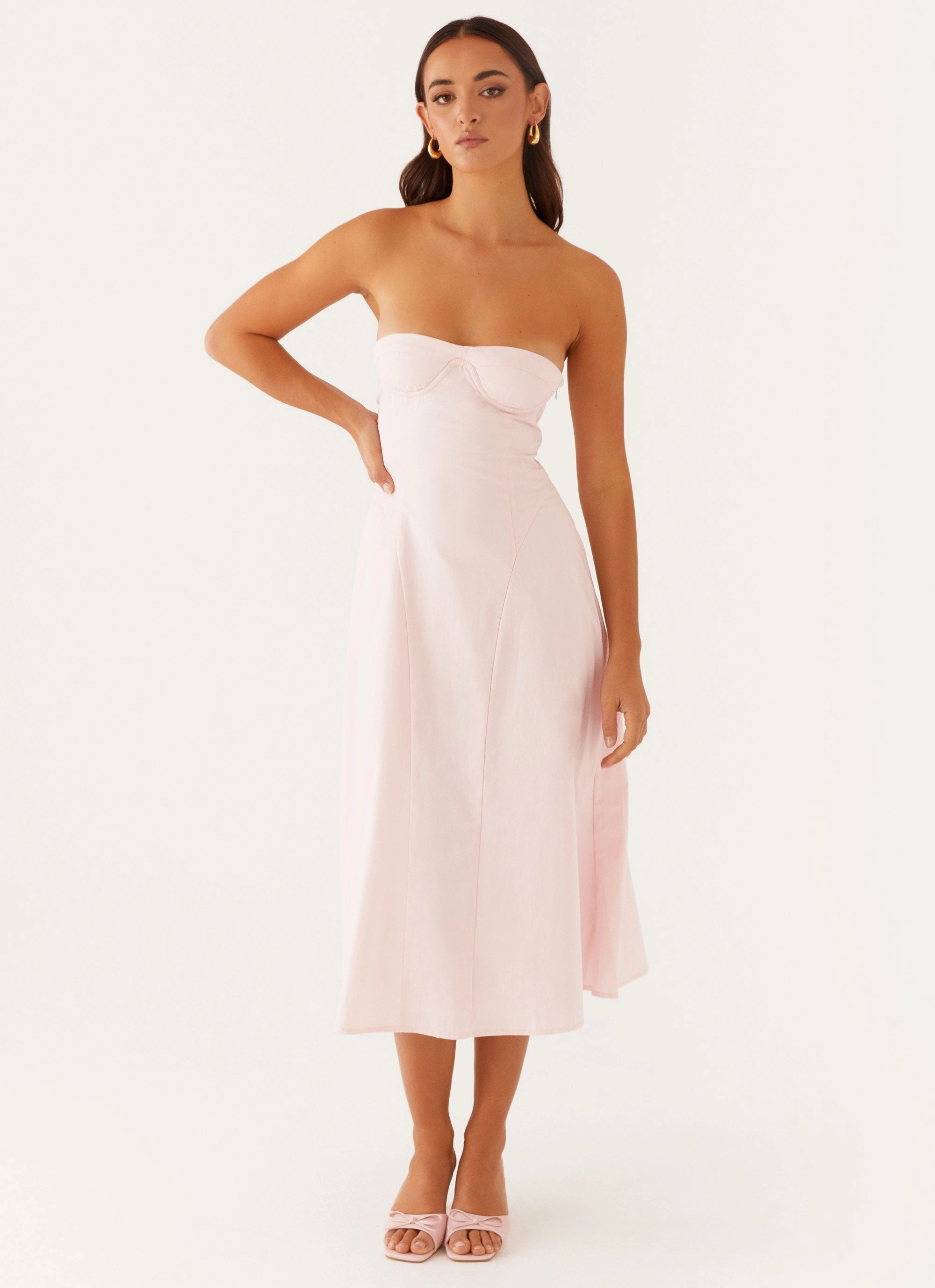 Maika Strapless Midi Dress - Pink Muted Tones