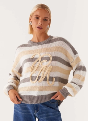 Fade Resistant Exterior Non Restrictive Silhouette Main Character Oversized Knit Sweater - Stripe