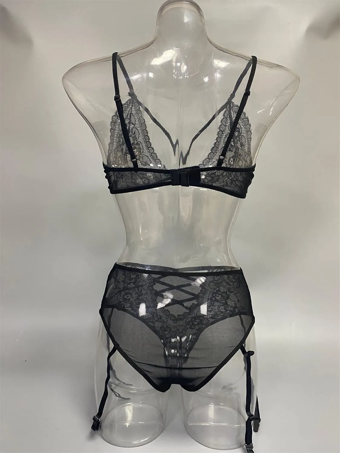 Maiyifu-GJ Women's Lingerie Set with Garter Belts 2 Piece Bralette Lace Bra and Panty Set Sexy Strappy Bodydoll Underwear