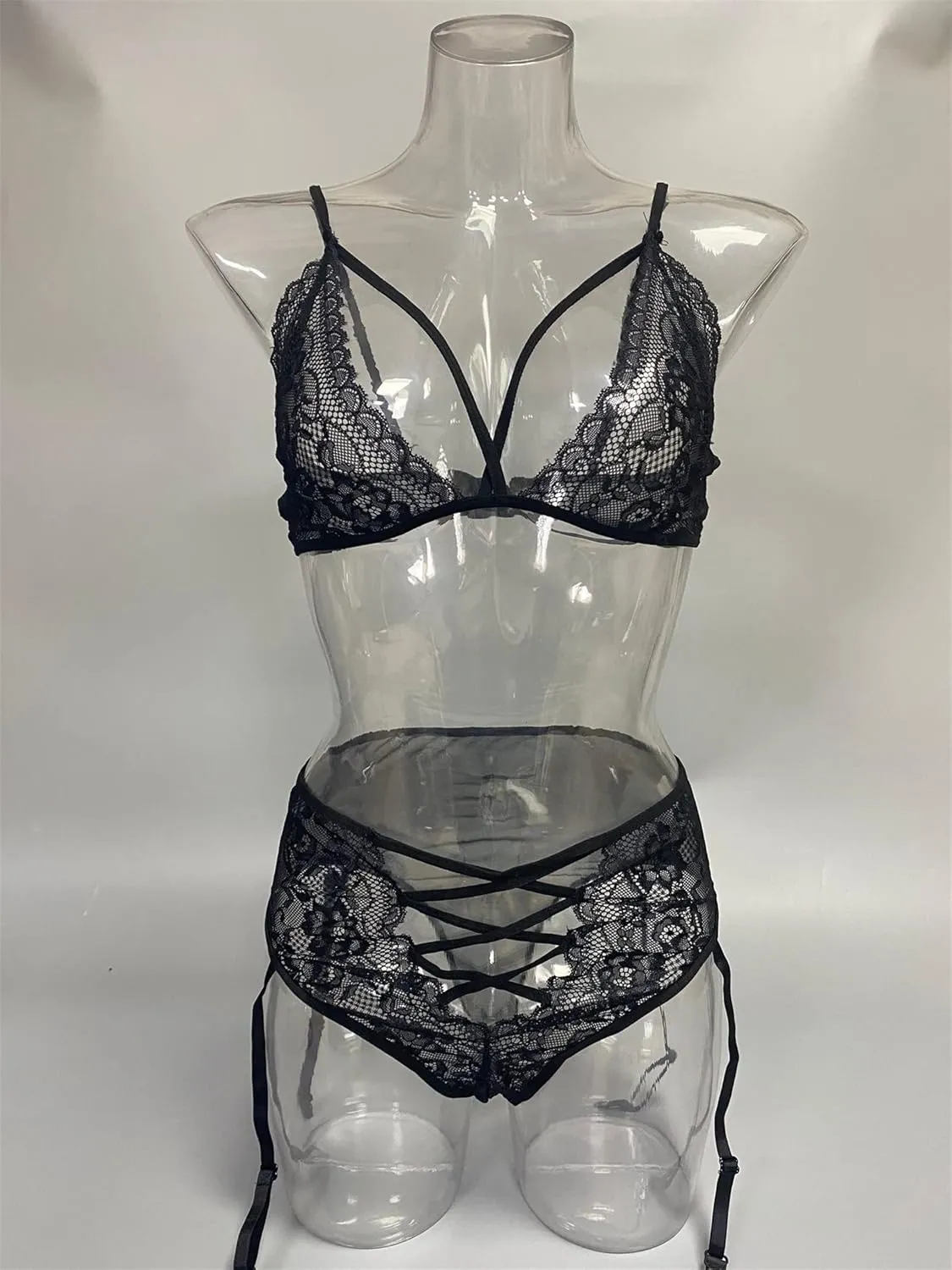 Maiyifu-GJ Women's Lingerie Set with Garter Belts 2 Piece Bralette Lace Bra and Panty Set Sexy Strappy Bodydoll Underwear
