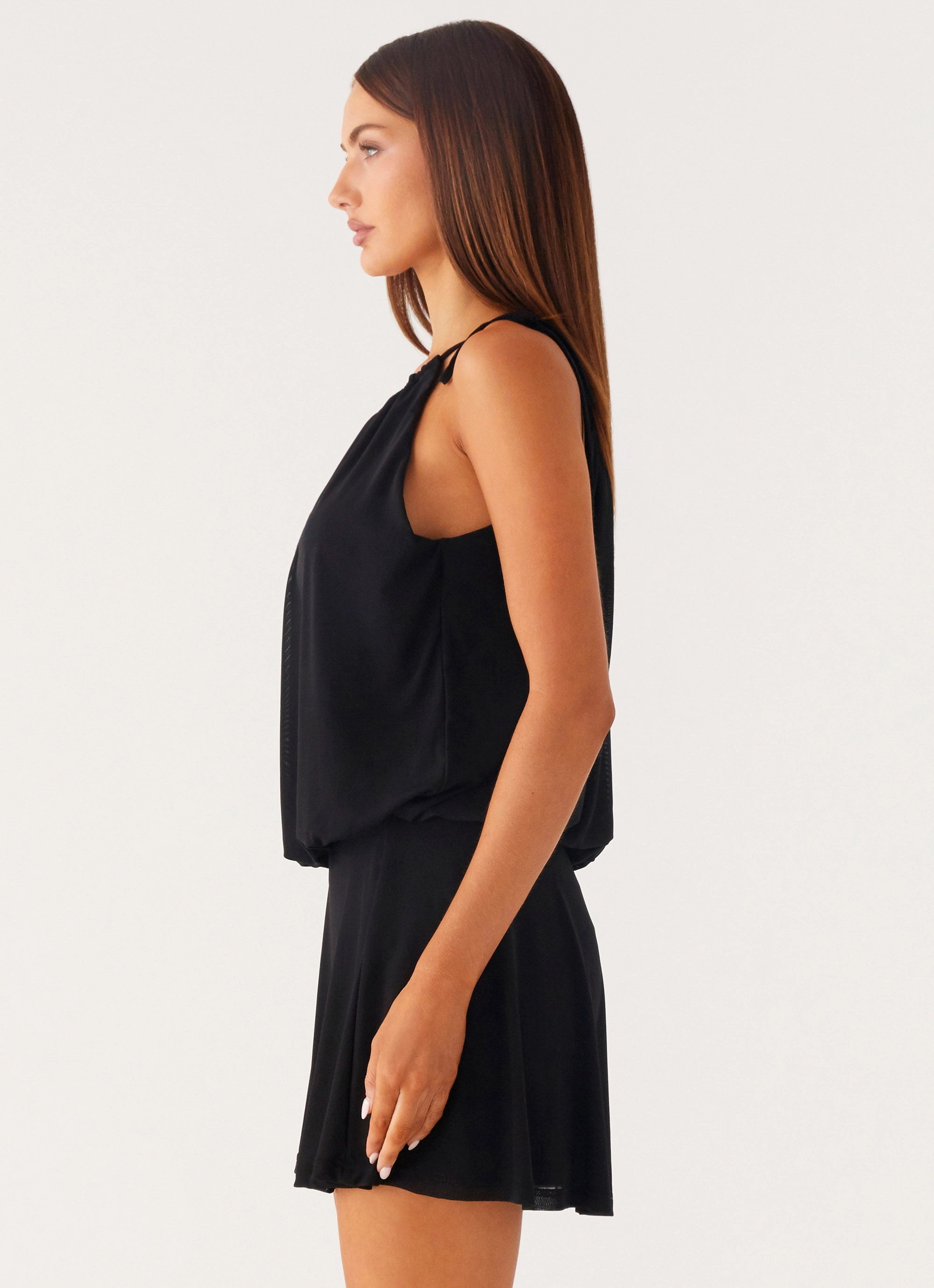 Relaxed Waist Fit Tassel-Detail Makes Sense Mini Dress - Black