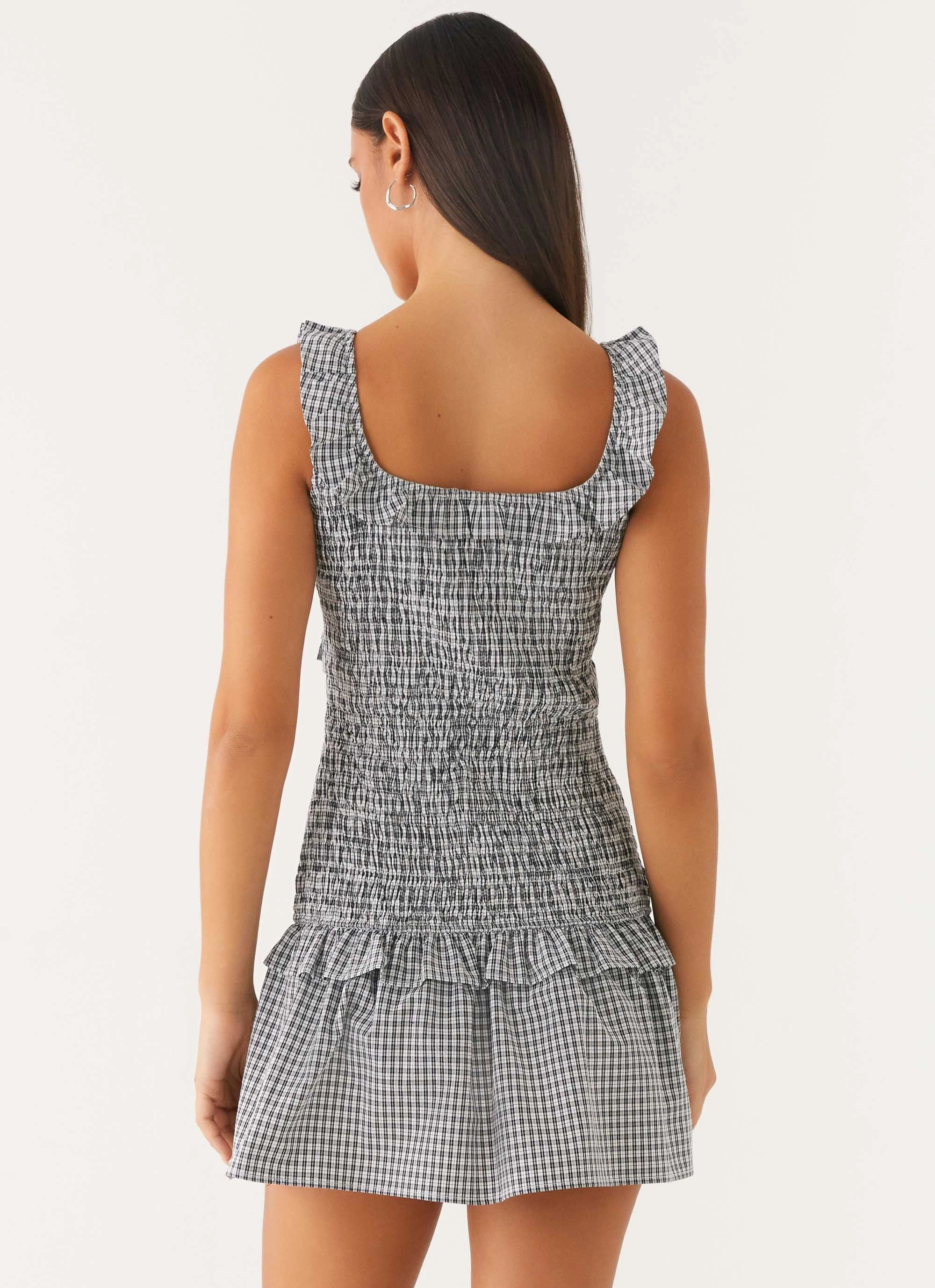 Mali Shirred Mini Dress - Checker Warm Undertone Playful Twist