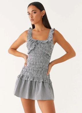 Mali Shirred Mini Dress - Checker Low Key
