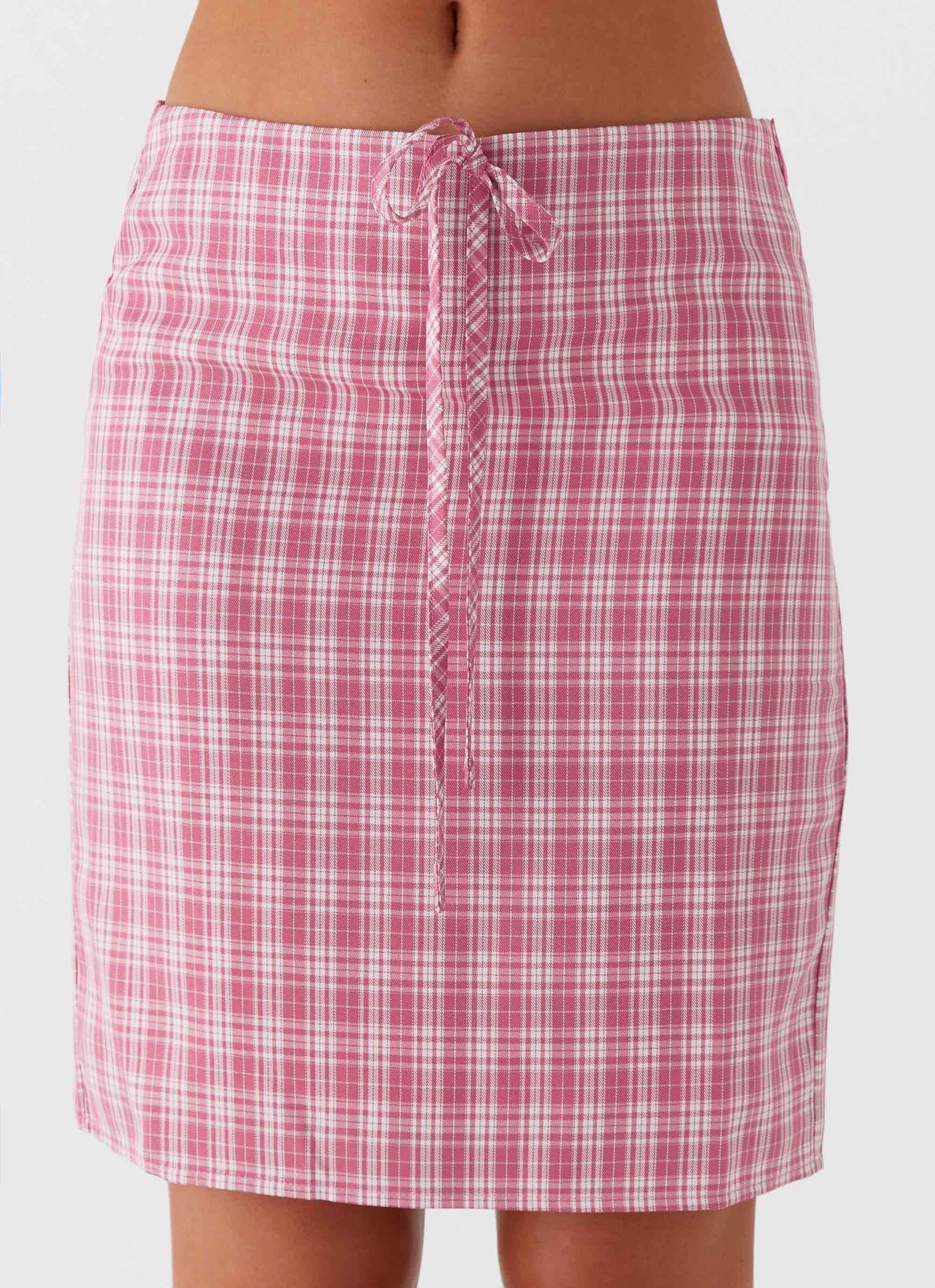 Secure Waistband Stretching Fit Mamita Midi Skirt - Pink Check