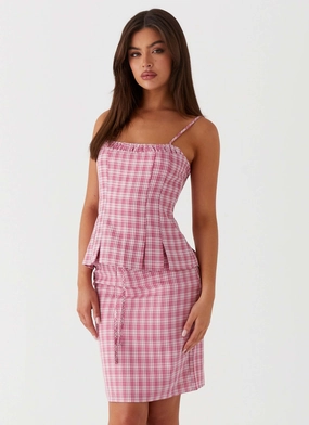 Smart Layer Comfy Motion Mamita Midi Skirt - Pink Check
