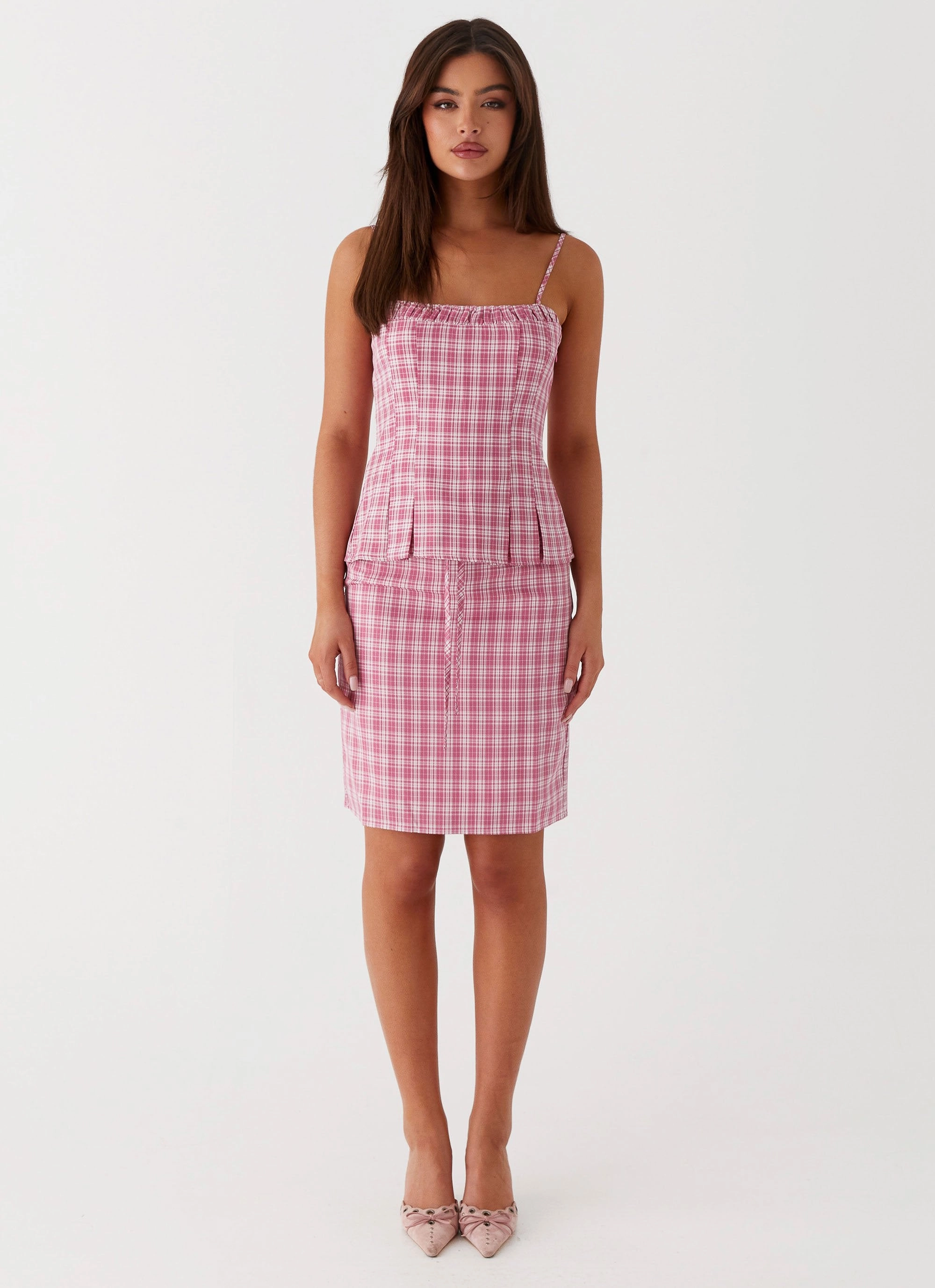 AbrasionResistantFabric Mamita Ruched Top - Pink Check