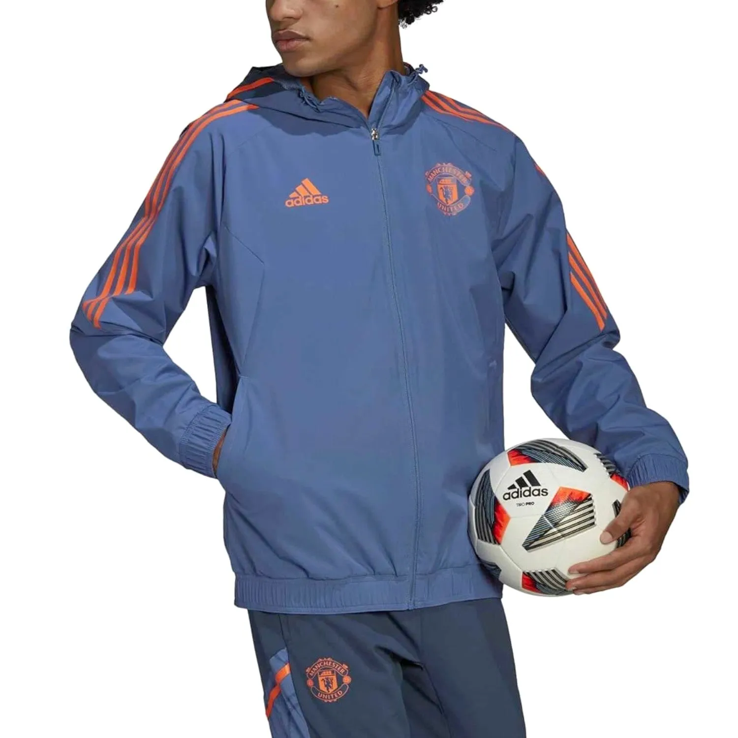 Manchester United soccer training rain jacket 2022/23 blue - Adidas
