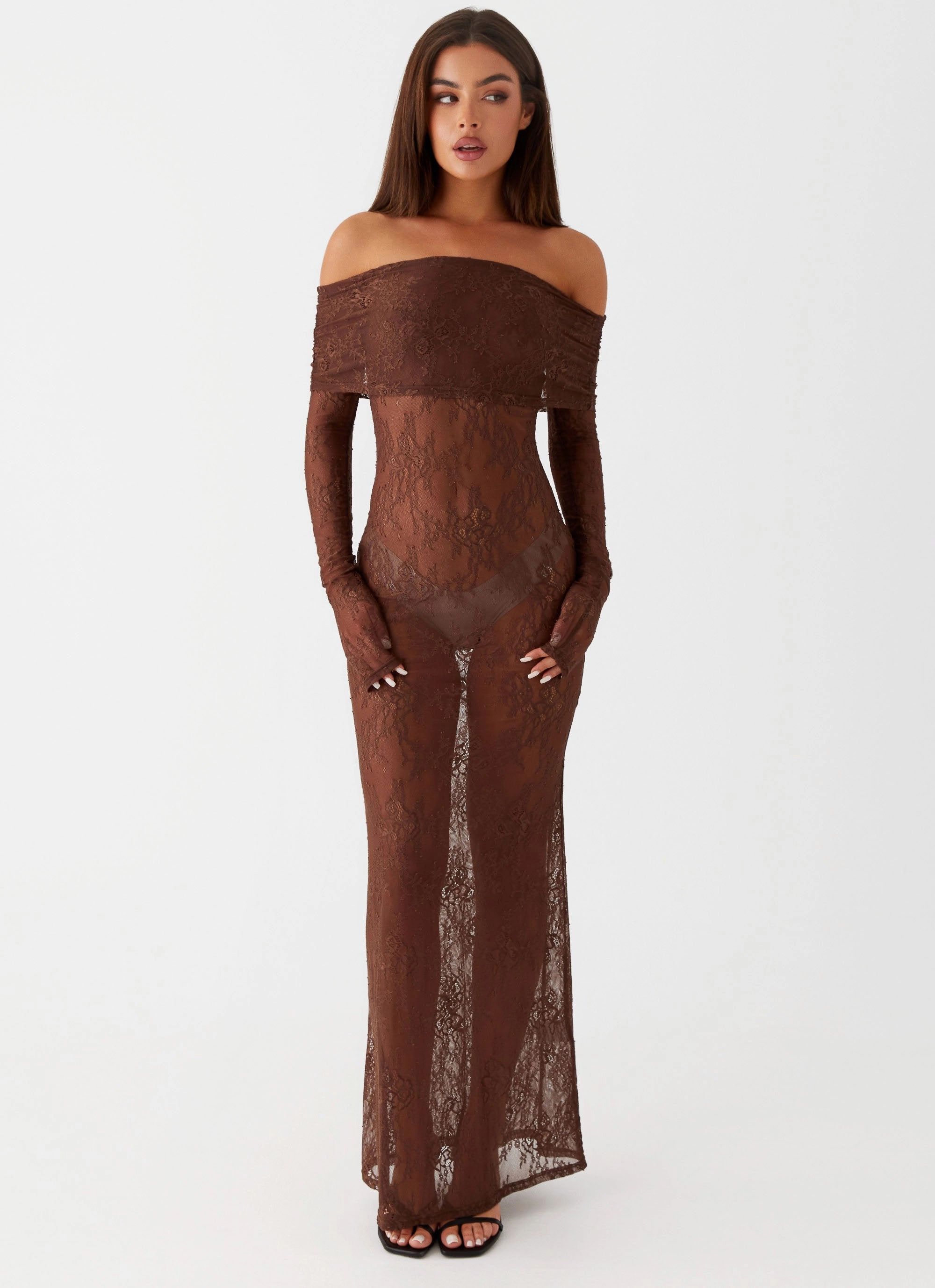 Nadia Lace Maxi Dress - Chocolate Light Elegance