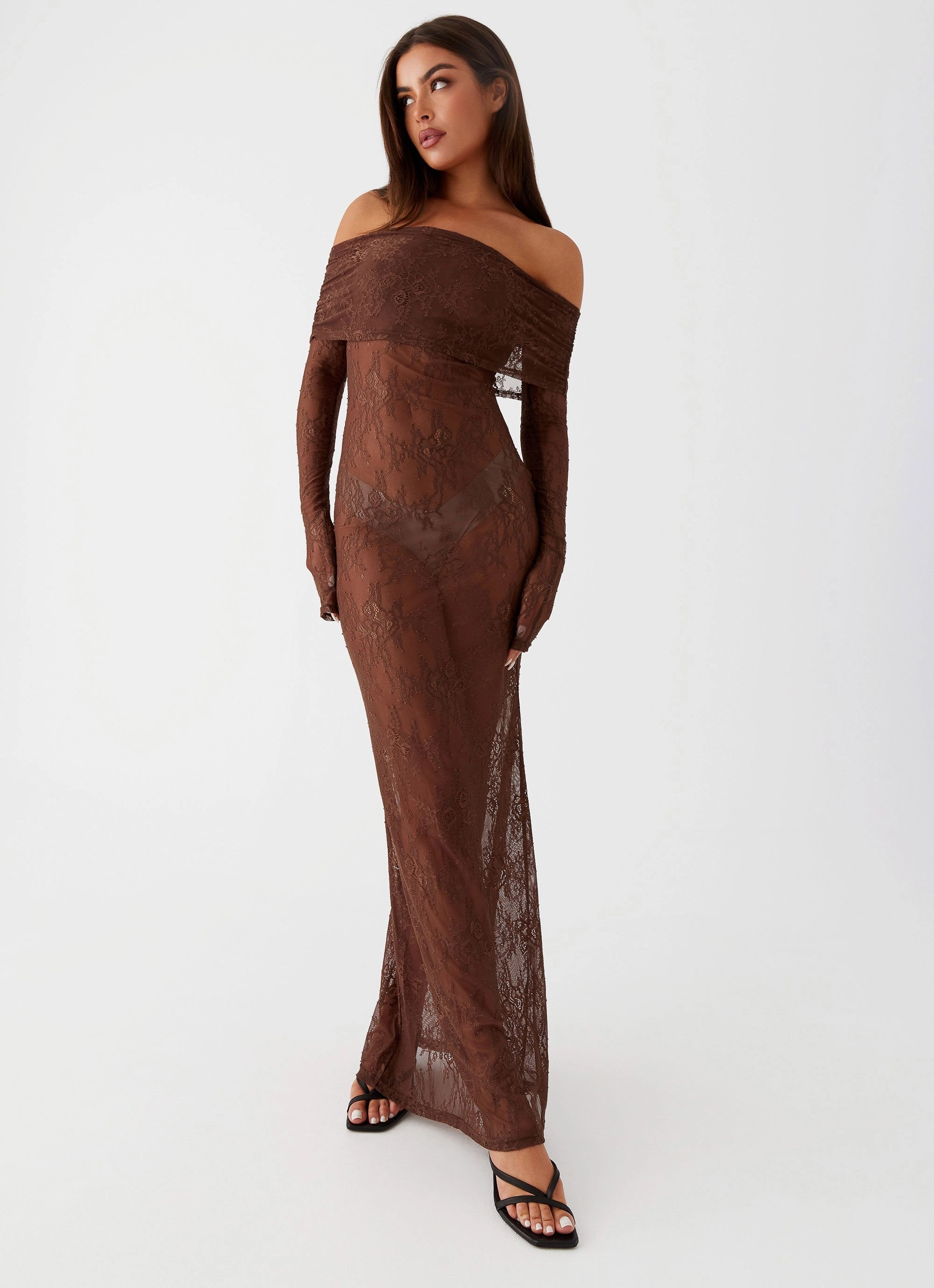 Versatile Wearable Nadia Lace Maxi Dress - Chocolate