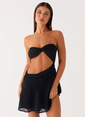 Formal Style Fluid Shape Marbella Mini Dress - Black
