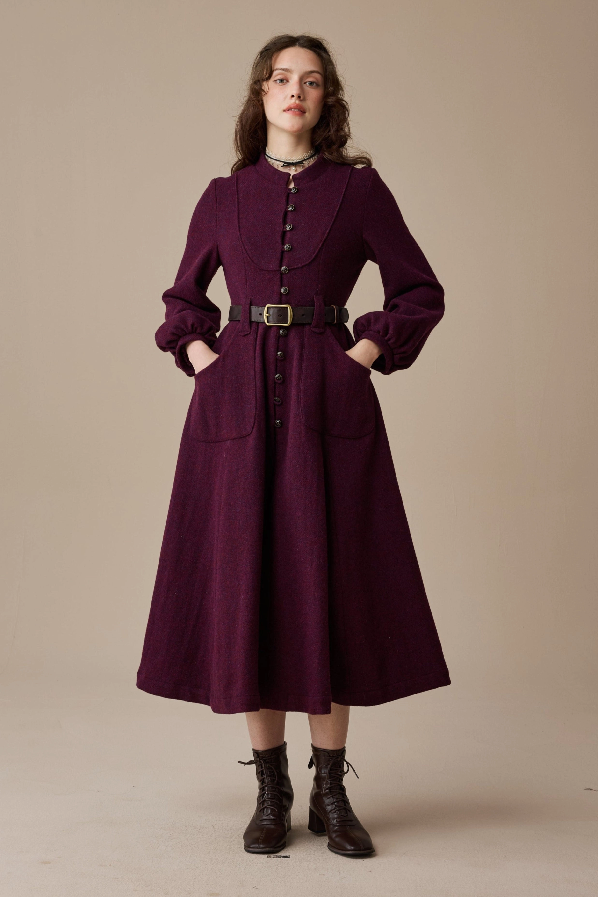 YarnDyedFabric ZeroWastePattern Margaret 25|100% wool buttoned down coat