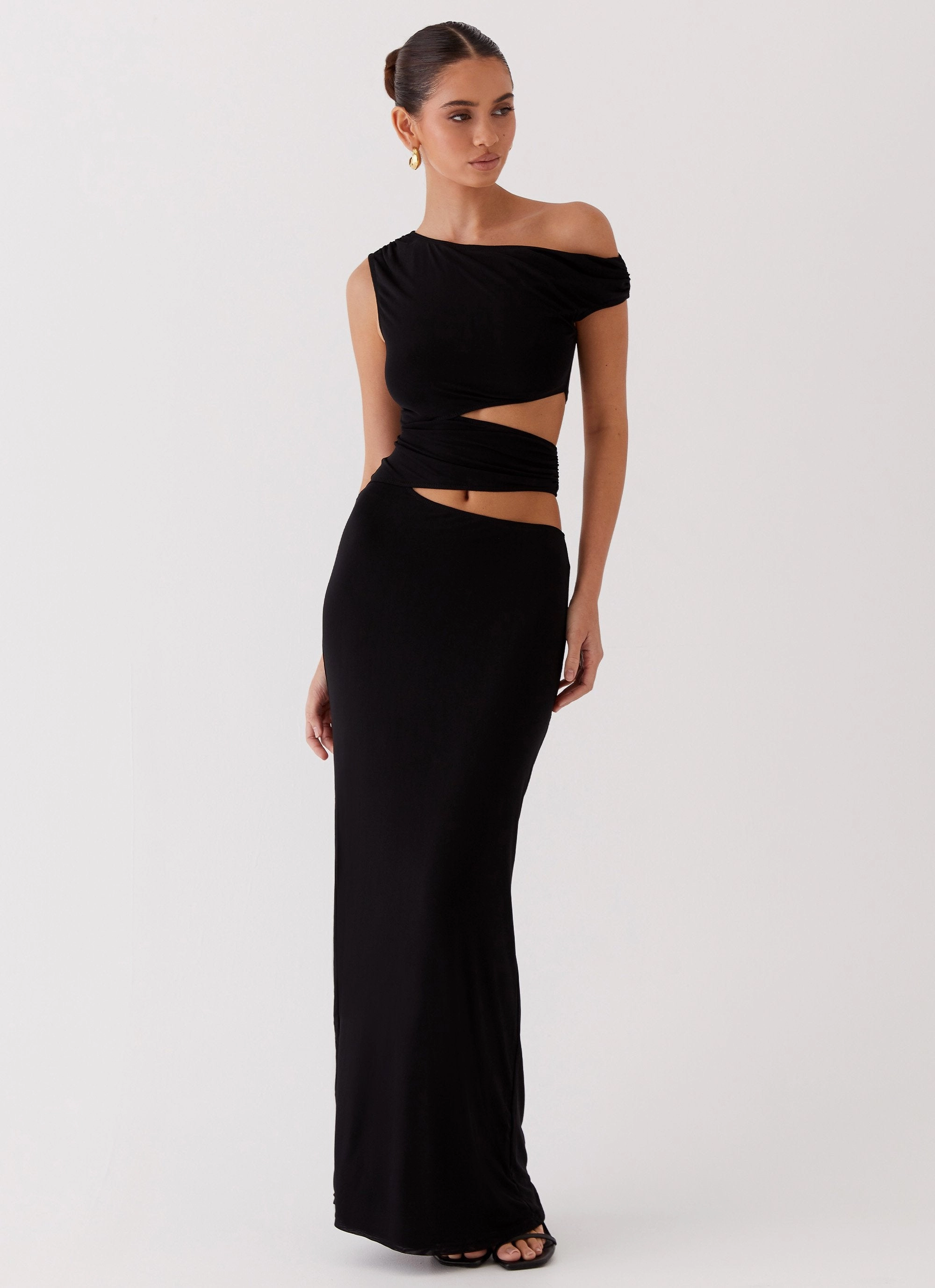 Sleek Touch Flattering Silhouette Margot One Shoulder Maxi Dress - Black