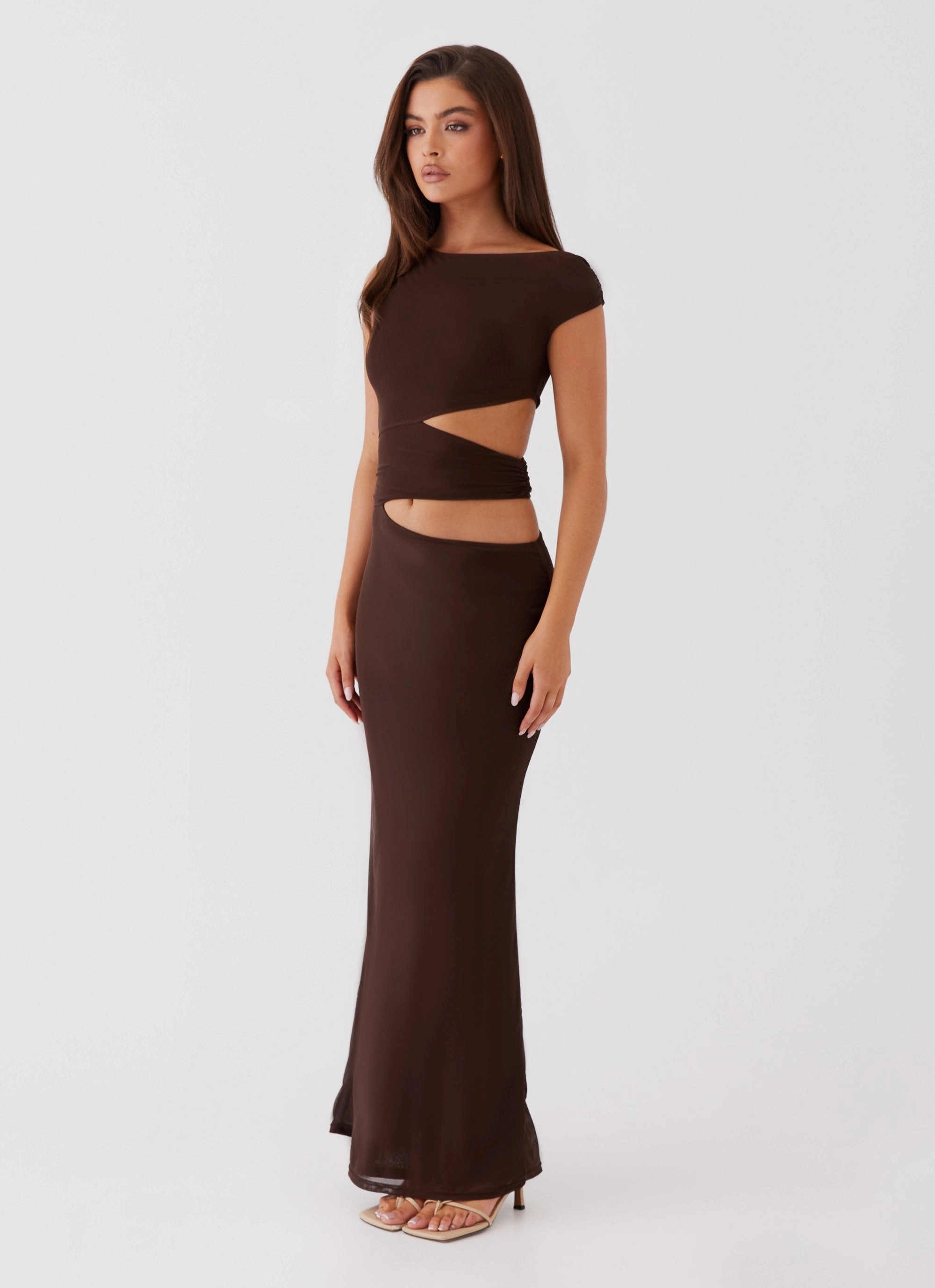 Casual Chic Margot One Shoulder Maxi Dress - Chocolate