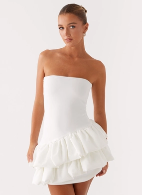 Marie Mini Dress - White Autumn-Season Smart Waistband Design