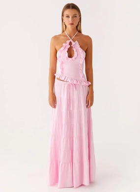 Mariella Linen Maxi Skirt - Pink All weather Sleek Comfort