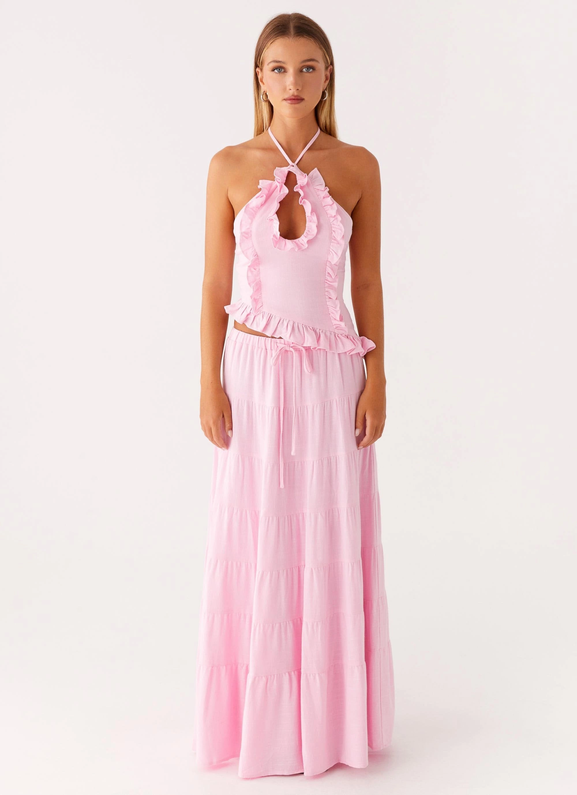 Mariella Linen Maxi Skirt - Pink All weather Sleek Comfort