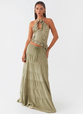 Mariella Linen Maxi Skirt - Sage Chill Comfort Comfy Flex