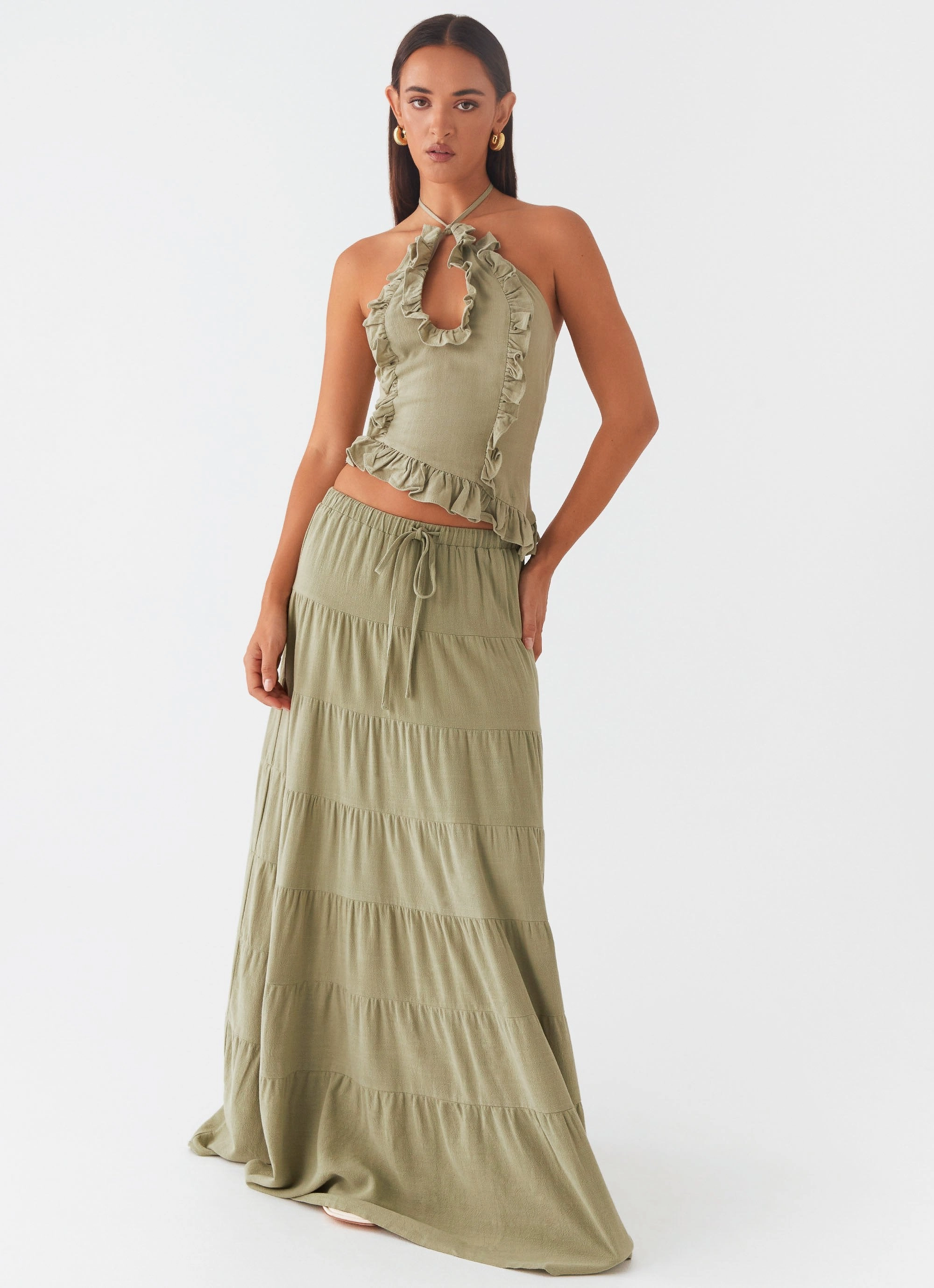 Mariella Linen Maxi Skirt - Sage Chill Comfort Comfy Flex