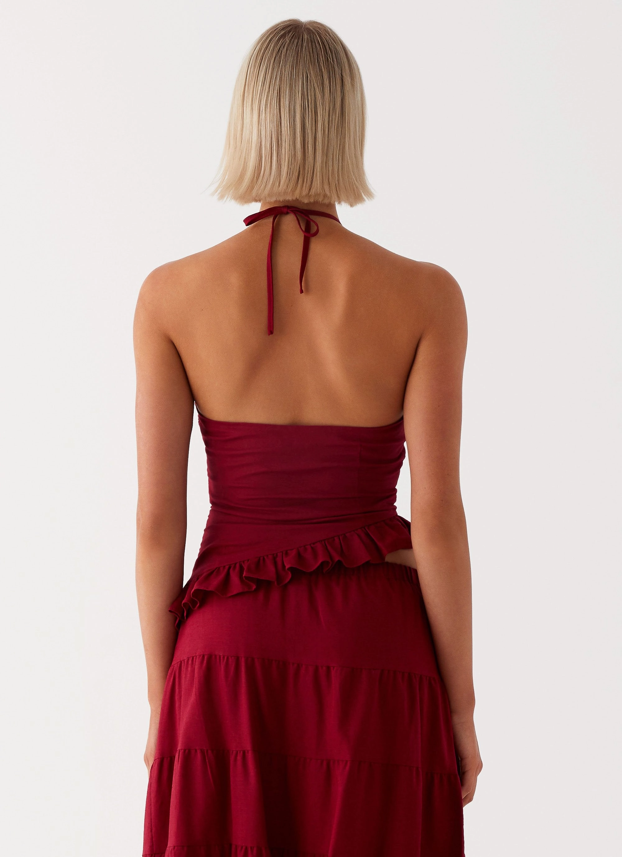 Asymmetrical hem Mariella Linen Top - Maroon