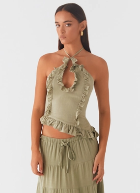 Moisture Wicking Fabric Basic Long Sleeve Mariella Linen Top - Sage