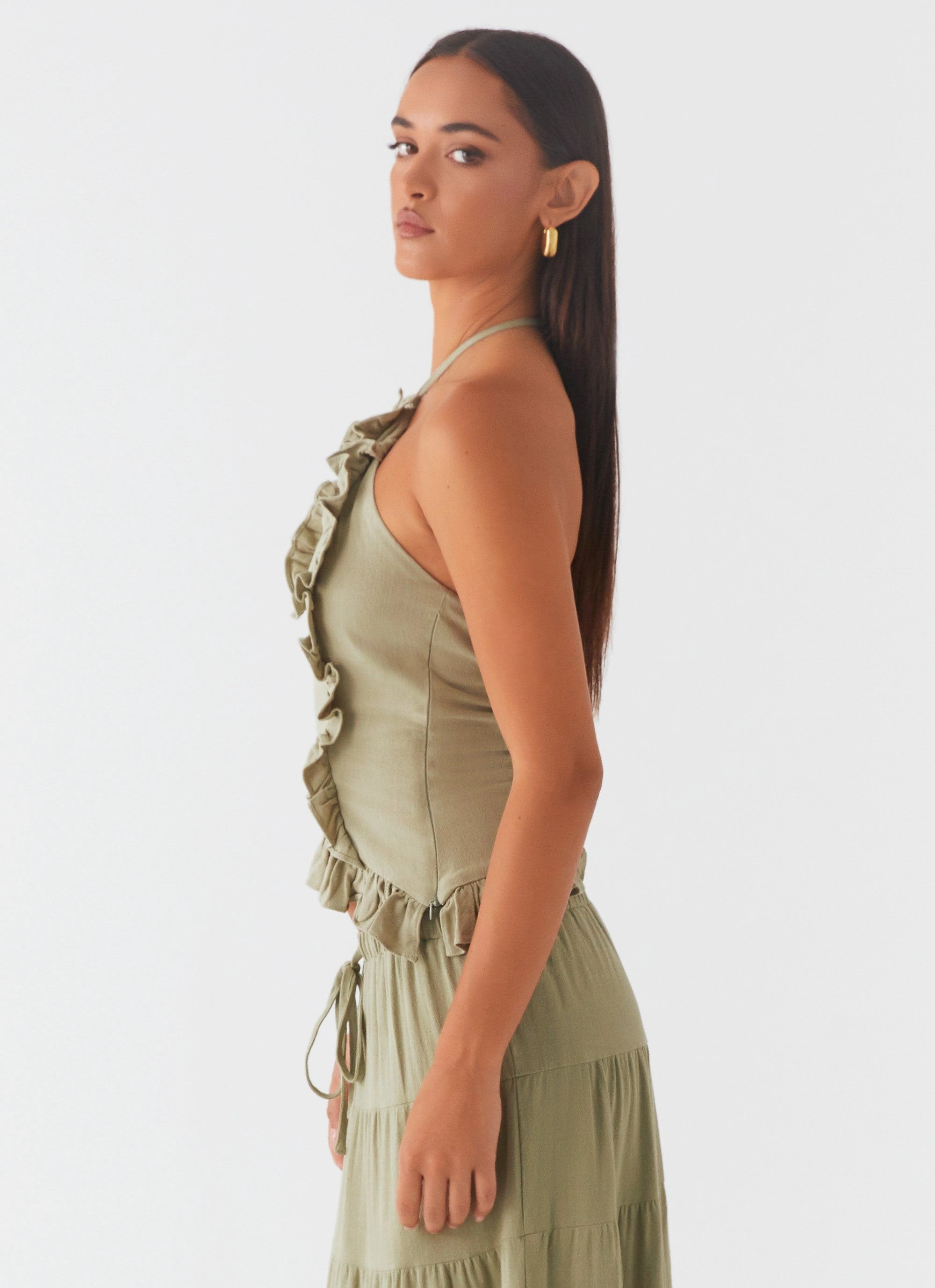 Breathable Construction Mariella Linen Top - Sage