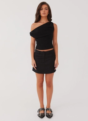 Marissa Linen Mini Skirt - Black RegularFit Classy Fit