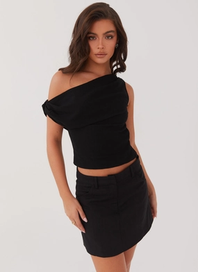 Marissa Linen One Shoulder Top - Black Breathable mesh