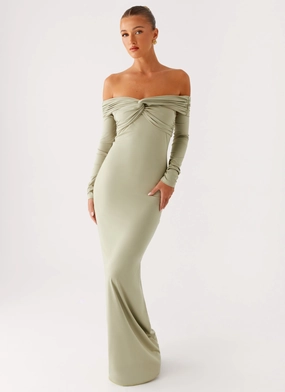 Marla Long Sleeve Maxi Dress - Sage Collar Accent Comfortable Design Wear