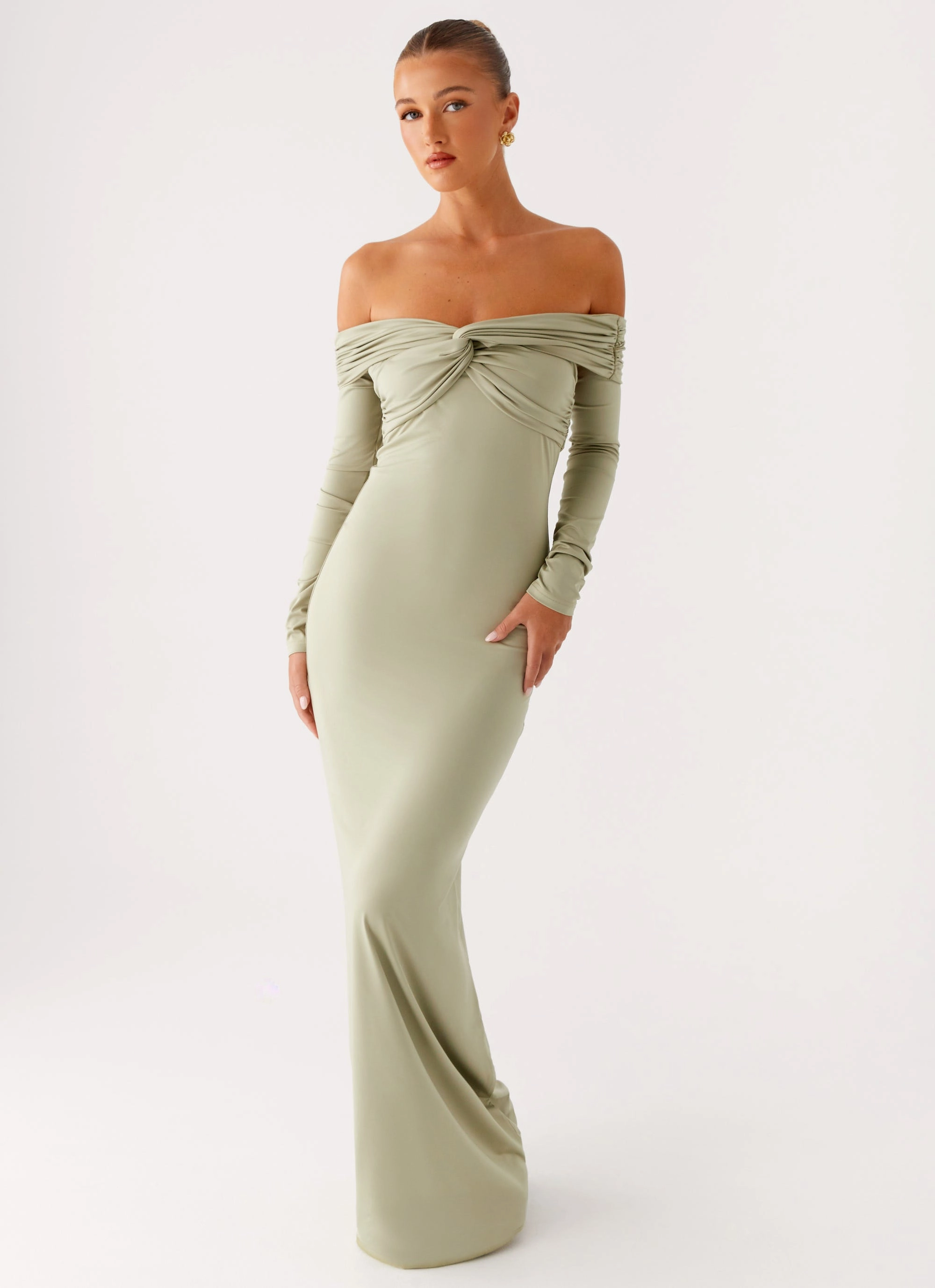 Marla Long Sleeve Maxi Dress - Sage Collar Accent Comfortable Design Wear