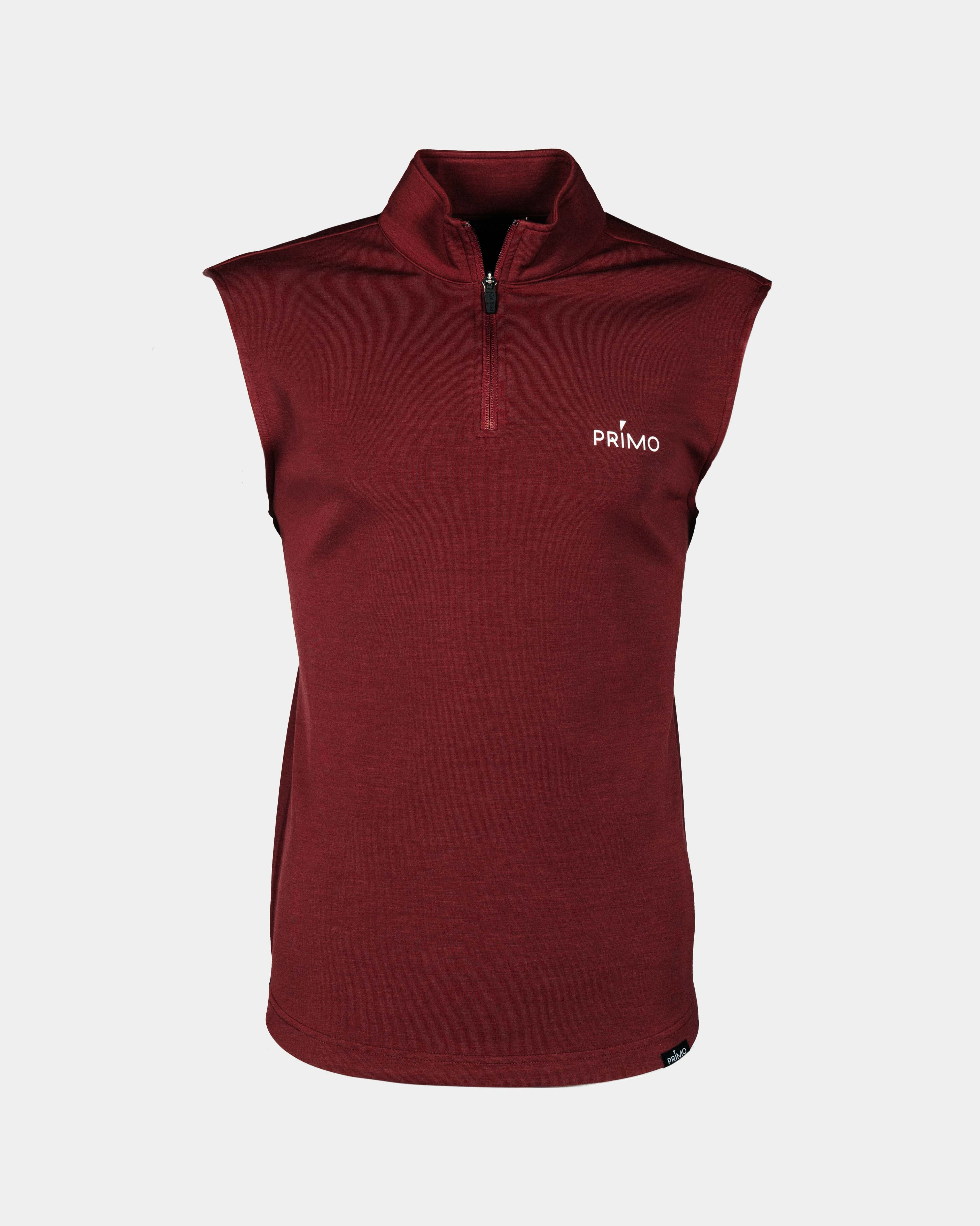 Maroon Quarter Zip Vest Contoured Side Panels Slim Fit Design