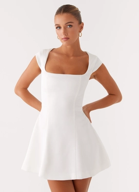 Maryjane Mini Dress - White Empire Waist Soft and Chic