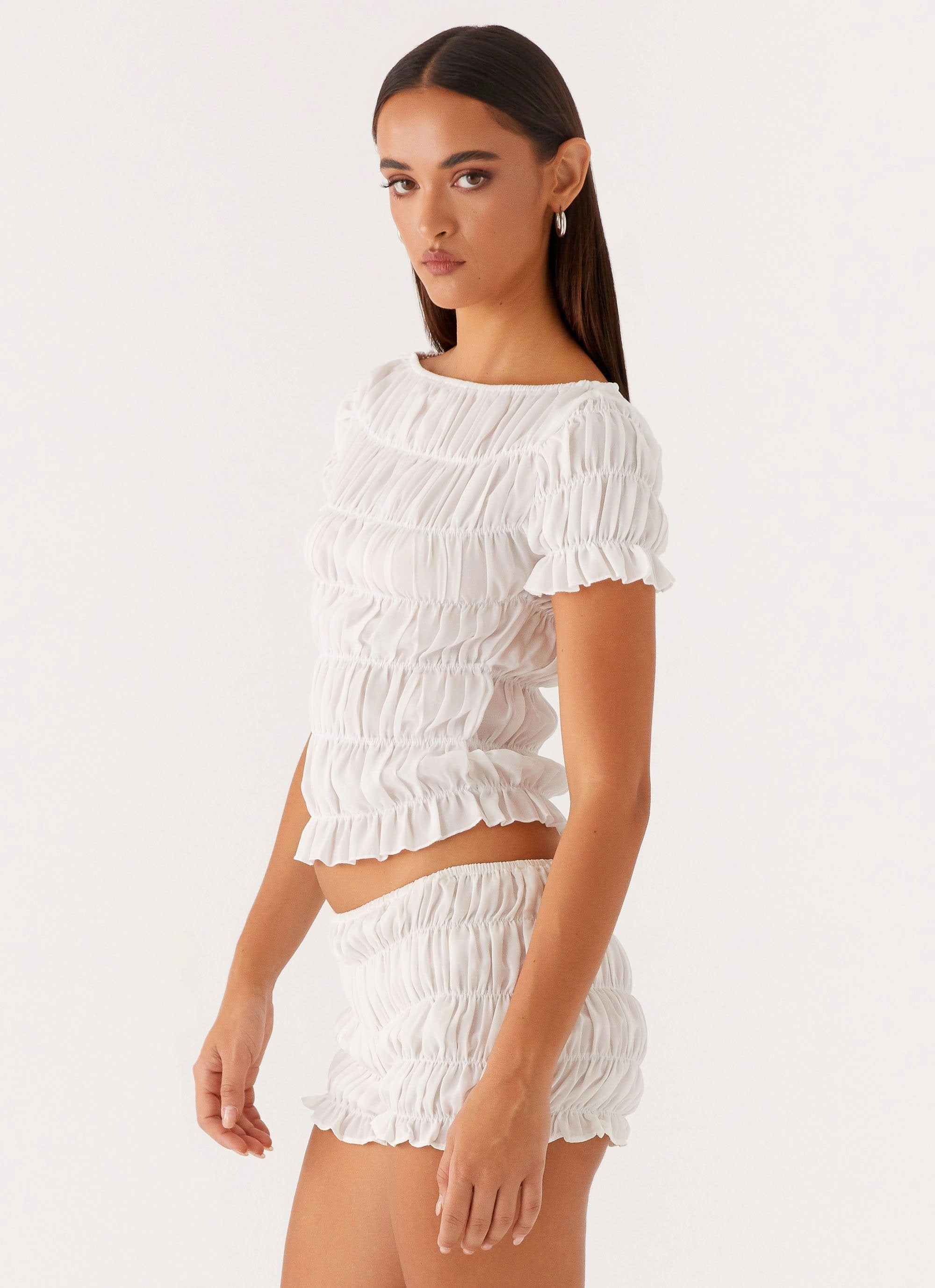 Mateo Ruched Top - White AntiStatic Material
