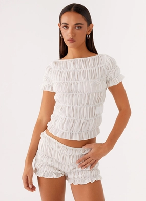 All Season Wear Fabric Mateo Ruched Top - White
