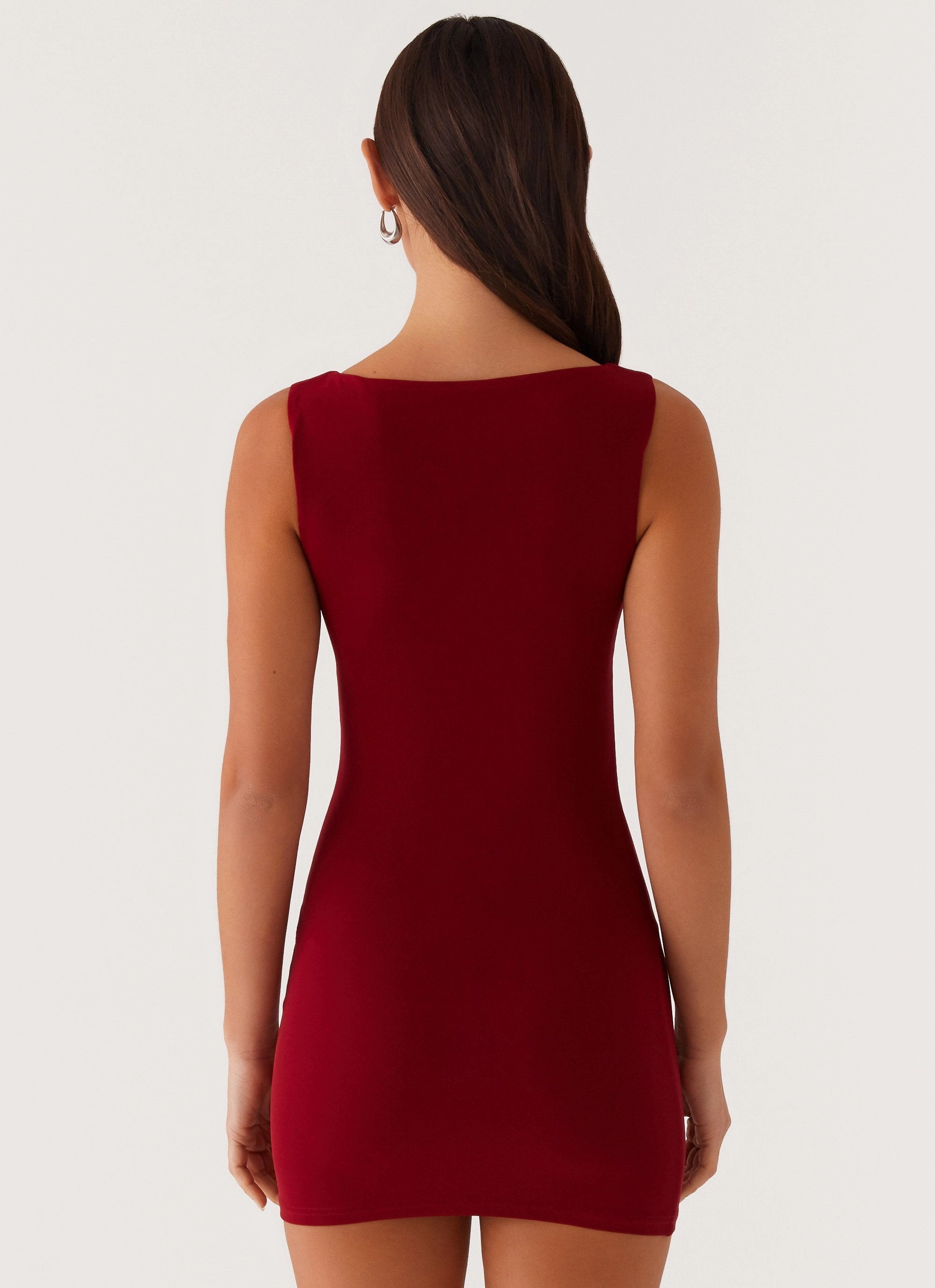 Refined Finish Subtle Texture Matteo Beaded Mesh Mini Dress - Deep Red