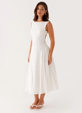 Maylah Midi Dress - White Effortless Elegance
