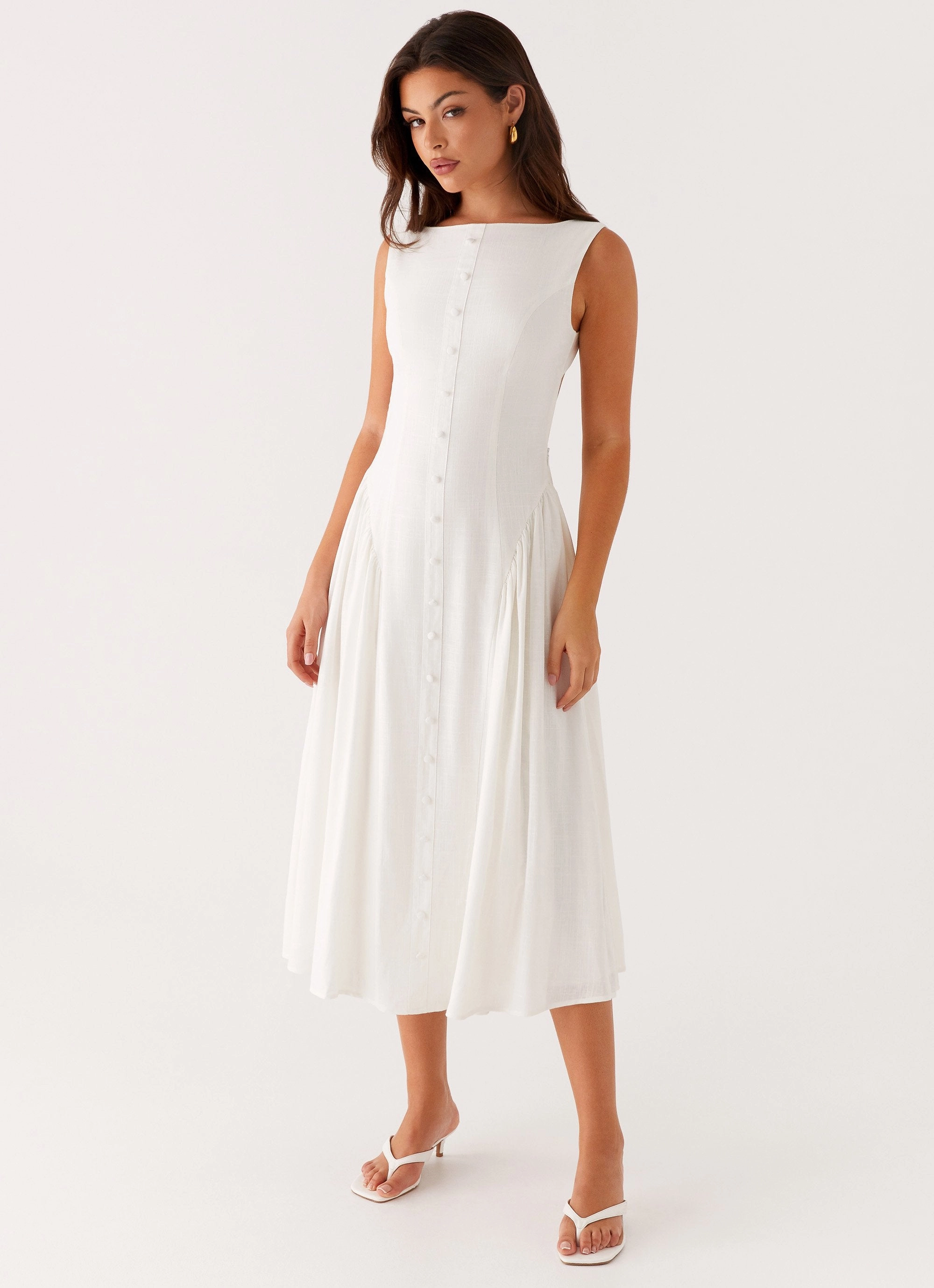 Maylah Midi Dress - White Elegant Wearable Street Casual