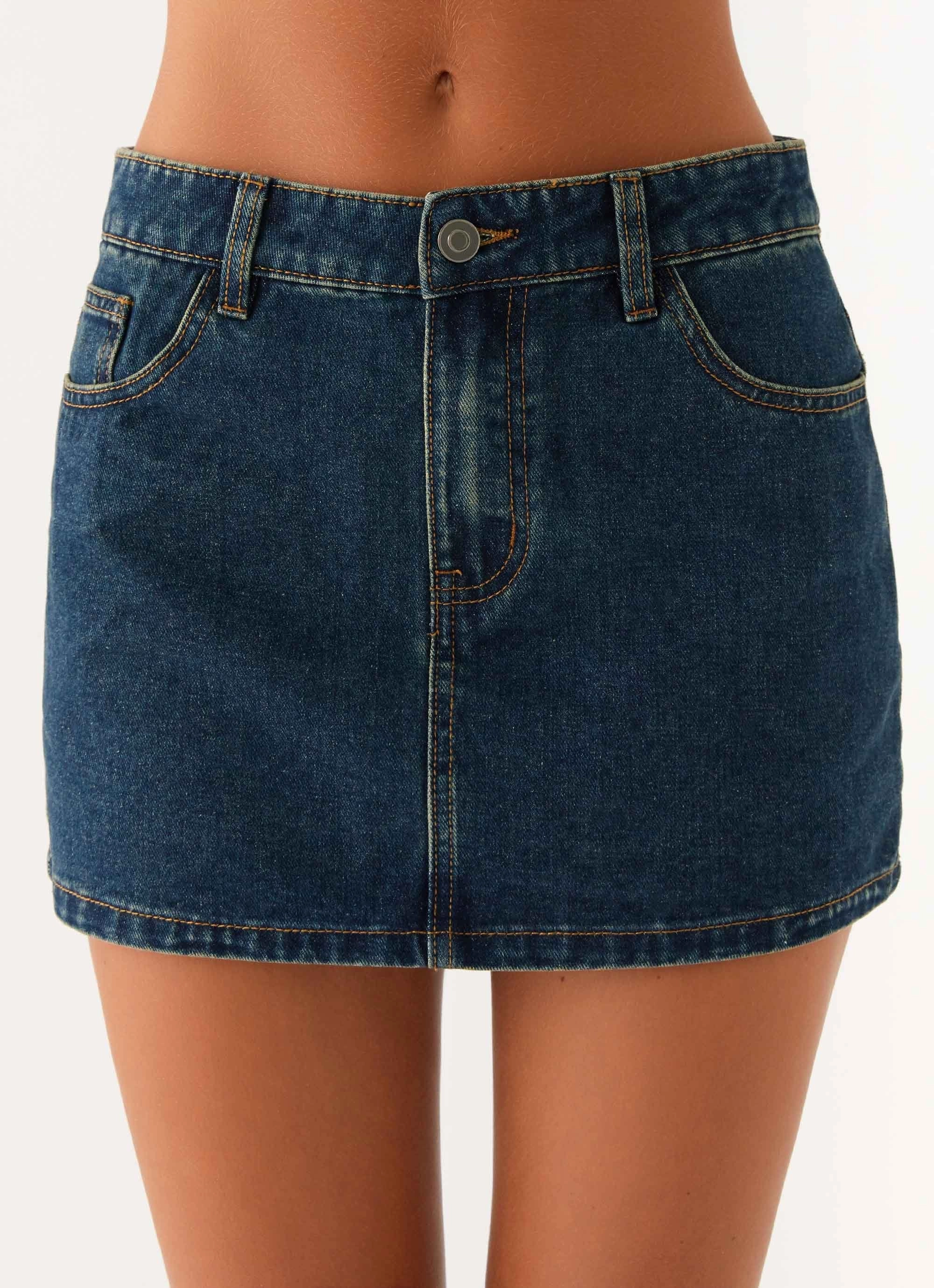 Maysa Low Rise Mini Skirt - Washed Denim No Tag Sport Layer