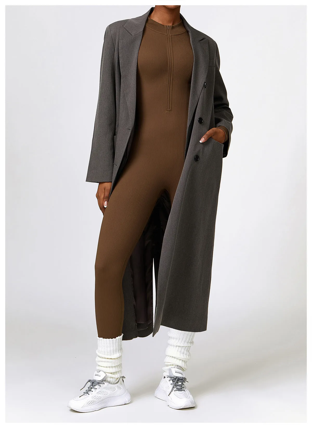 MB FASHION RIBBED PREMIUM LONG SLEEVE YOGA JUMPSUIT 6953LY