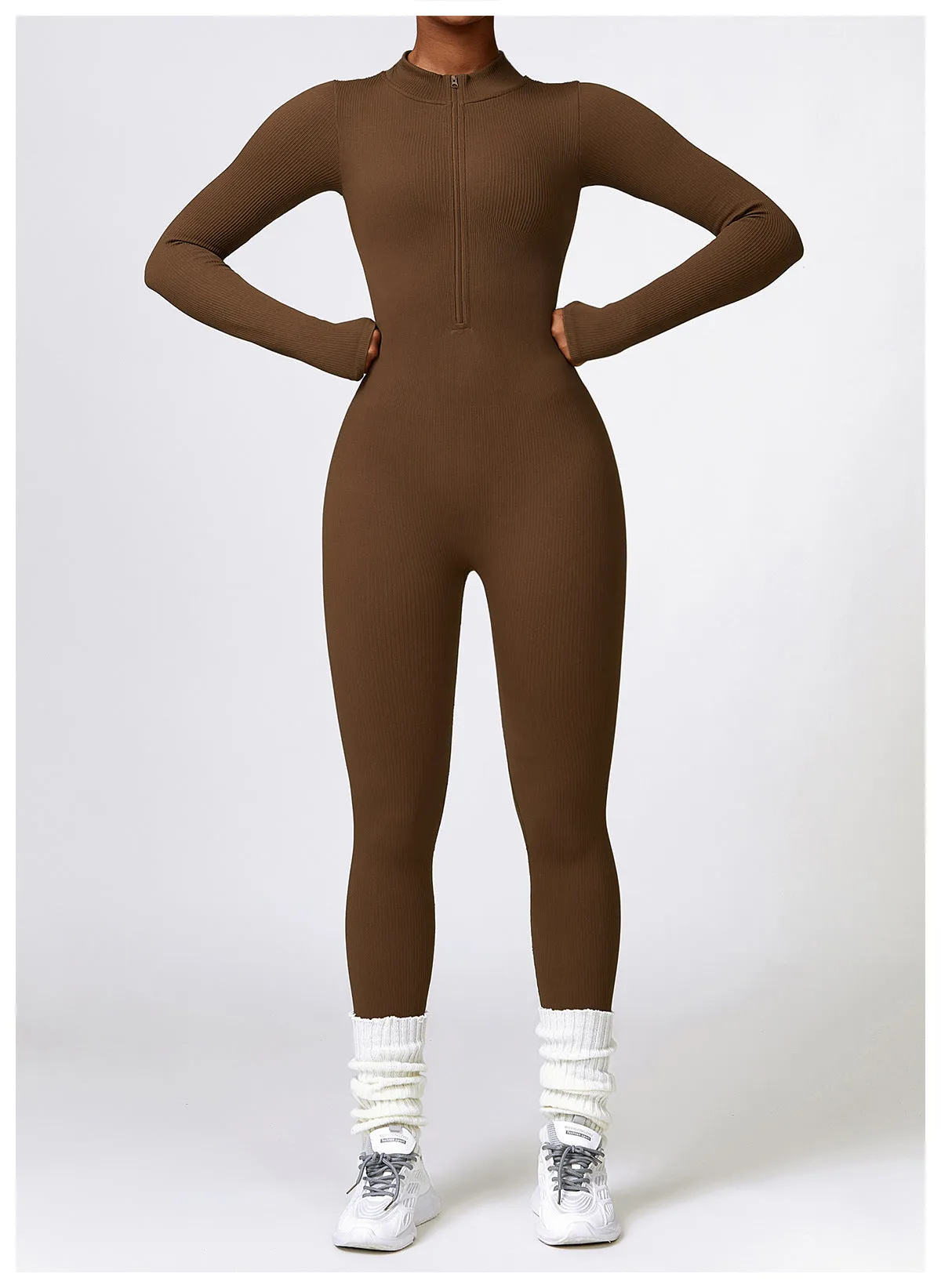 MB FASHION RIBBED PREMIUM LONG SLEEVE YOGA JUMPSUIT 6953LY